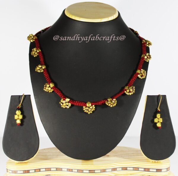 Pure Handmade Brass Beaded Dhokra Jewellery with Earring (AT925) - Image 5