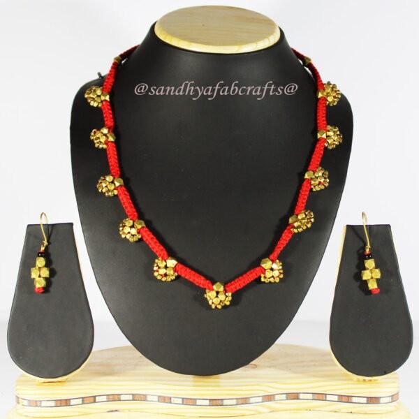 Pure Handmade Brass Beaded Dhokra Jewellery with Earring (AT925) - Image 6