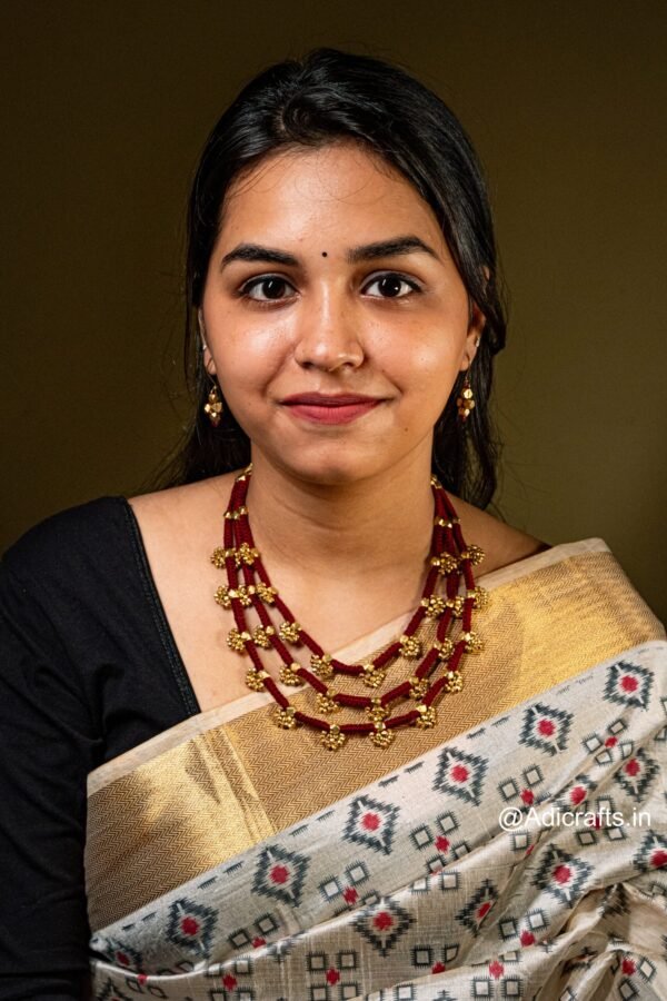 Pure Handmade Brass Beaded Dhokra Jewellery with Earring (AT925 3Line) - Image 2