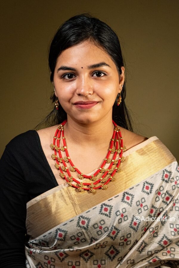 Pure Handmade Brass Beaded Dhokra Jewellery with Earring (AT925 3Line) - Image 4