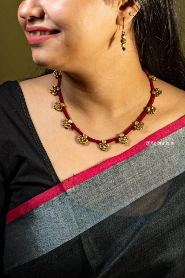 Pure Handmade Brass Beaded Dhokra Jewellery with Earring (AT925)