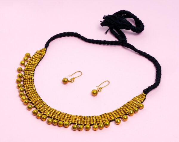 Pure Handmade Brass Beaded Choker Dhokra Jewellery with Earring (CH 2113) - Image 3