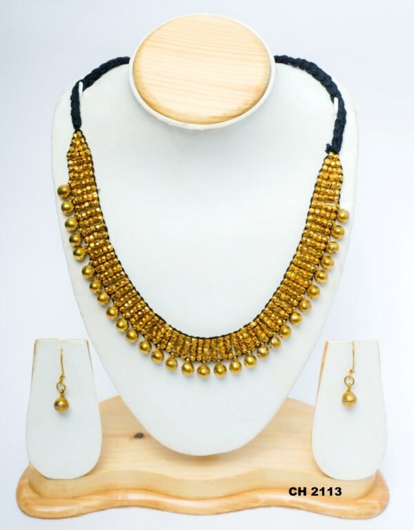 Pure Handmade Brass Beaded Choker Dhokra Jewellery with Earring (CH 2113) - Image 4