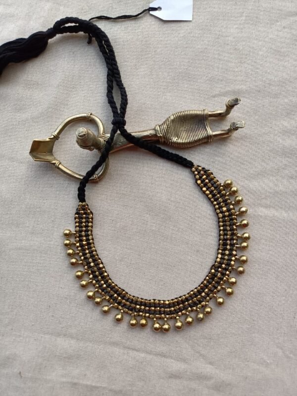 Pure Handmade Brass Beaded Choker Dhokra Jewellery with Earring (CH 2113) - Black, Brass+Black Brass